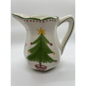 VINTAGE CASAFINA HAND PAINTED CHRISTMAS TREE PITCHER MADE IN PORTUGAL SIGNED
